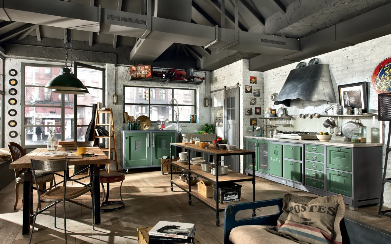 O bucătărie industrial chic cu personalitate urbană, dar de inspirație vintage