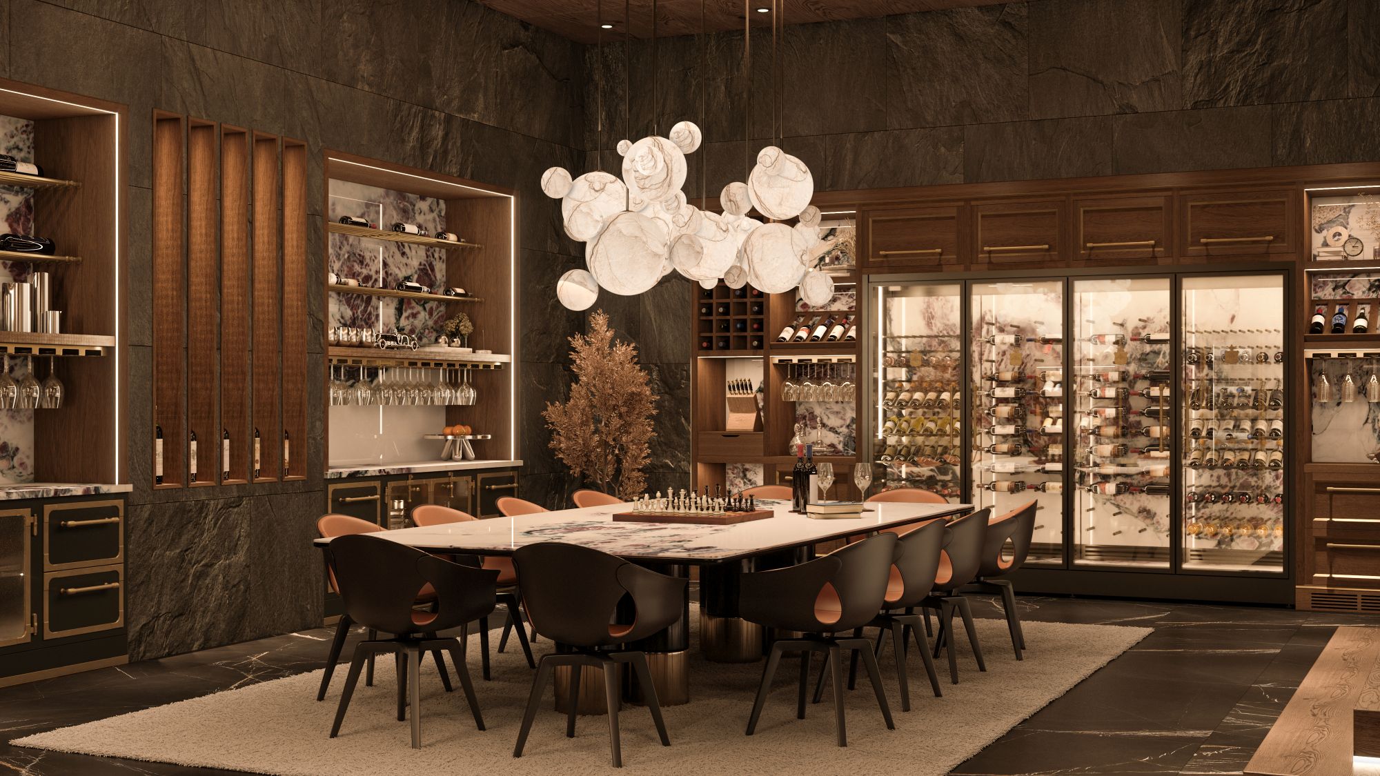 Marmura și lemnul domină estetica, în noua colecție de vinotecă Officine Gullo